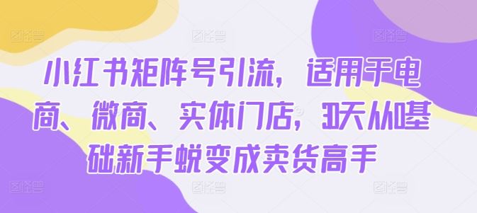 小红书矩阵号引流，适用于电商、微商、实体门店，30天从0基础新手蜕变成卖货高手网赚终点站_网创项目分享_轻创业交流圈子网赚终点站