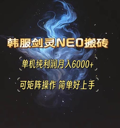 韩服剑灵NEO搬砖攻略，单机纯利润月入6000+ 可矩阵操作，简单好上手。网赚终点站_网创项目分享_轻创业交流圈子网赚终点站